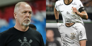 Mano Menezes e dois jogadores do Corinthians (Reprodução/Montagem TV Foco)