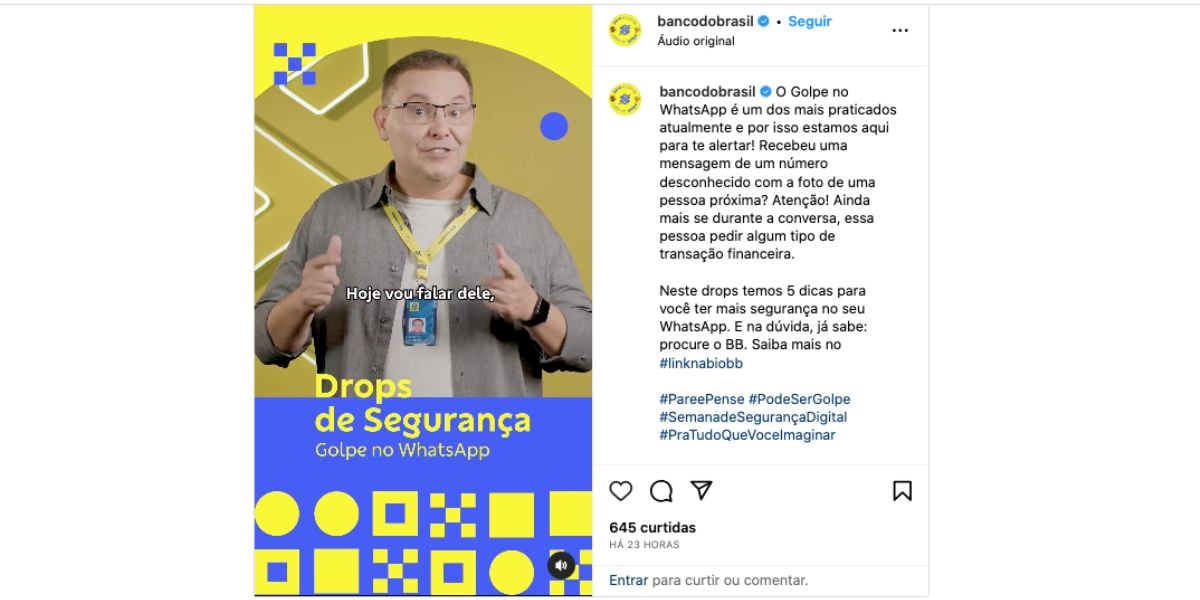 Anúncio do Banco do Brasil (Foto: Reprodução / Instagram) 