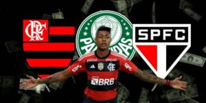 Bruno Henrique, disputado por Palmeiras, Flamengo São Paulo  (Foto - Montagem TV Foco).