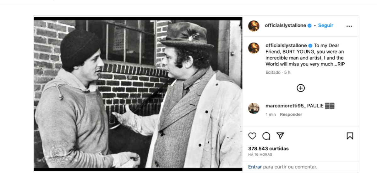 Comunicado de Sylvester Stallone (Foto: Reprodução / Instagram)