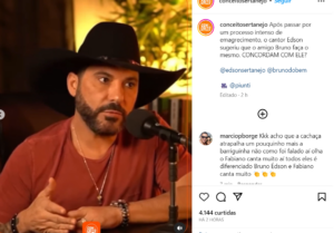 Cantor Edson fala sobre o cantor Bruno, da dupla Bruno e Marrone - Foto Instagram
