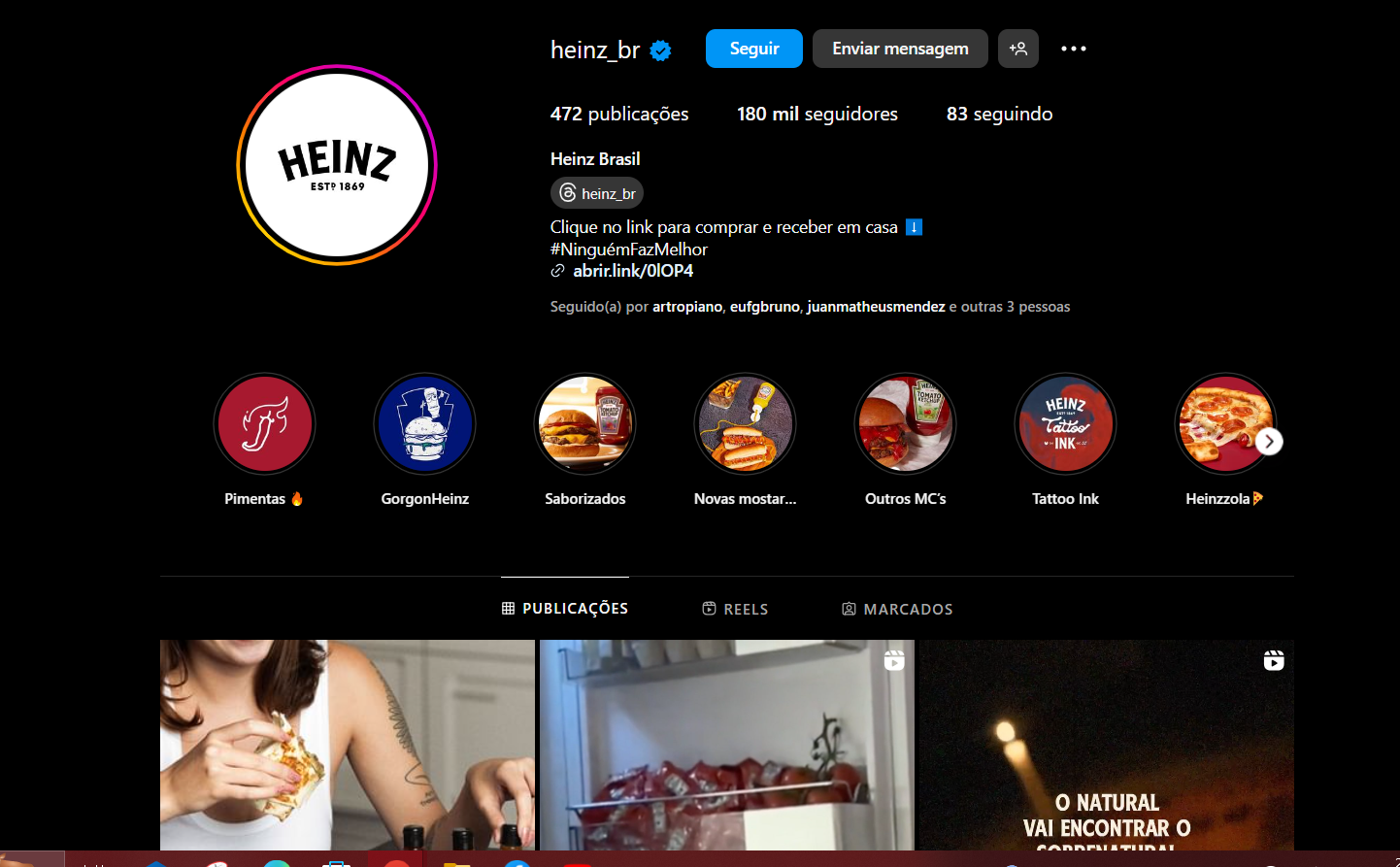 Perfil oficial da marca Heinz no Brasil nas redes sociais( Foto Reprodução/Instagram)