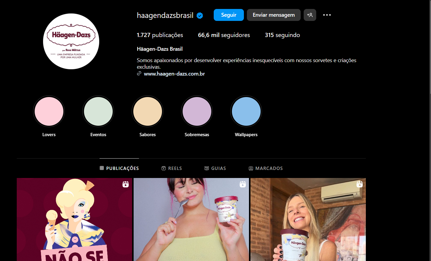 Perfil oficial da Häagen-Dazs nas redes sociais (Foto Reprodução/Instagram)