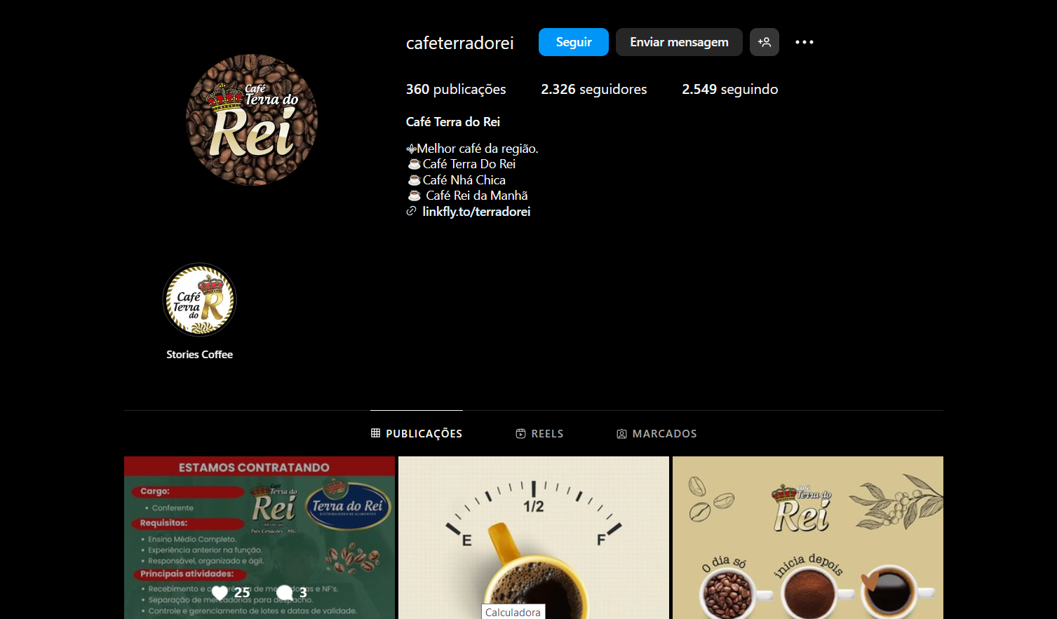 Perfil Oficial da Marca Café Terra do Rei nas redes sociais (Foto Reprodução/Instagram)