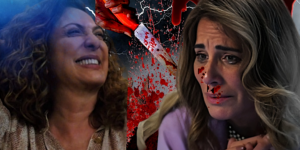 Em Terra e Paixão, novela da Globo, Agatha tem sua vingança e surra Irene que fica desnorteada com o golpe da rival (Foto Reprodução/Montagem/Tv Foco)