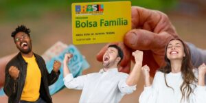 Cartão do Bolsa família e pessoas comemorando - Foto Reprodução Internet