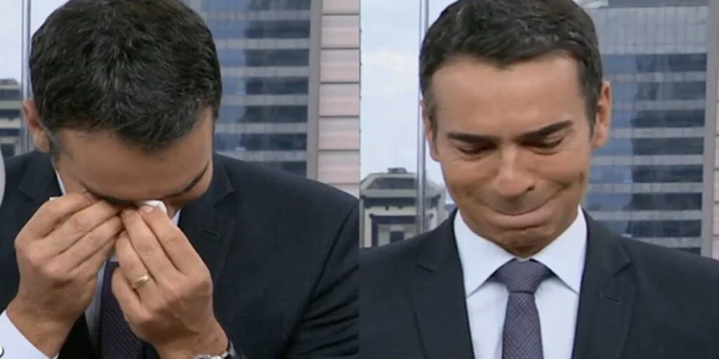 César Tralli chorando na Globo - Foto Reprodução Internet