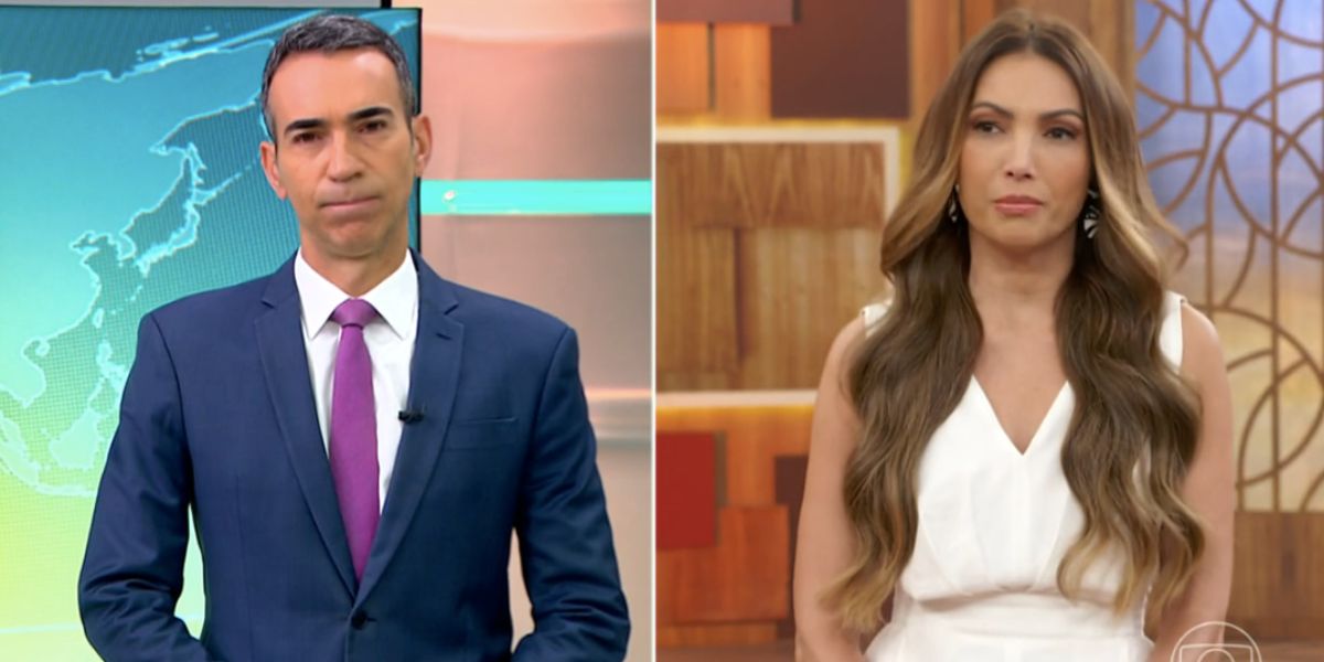 César Tralli no estúdio do Jornal Hoje e Patrícia Poeta no Encontro (Foto: Reprodução / Globo)