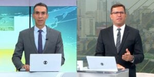 César Tralli no estúdio do Jornal Hoje e Rodrigo Bocardi no Bom Dia São Paulo (Foto: Reprodução /  Globo)