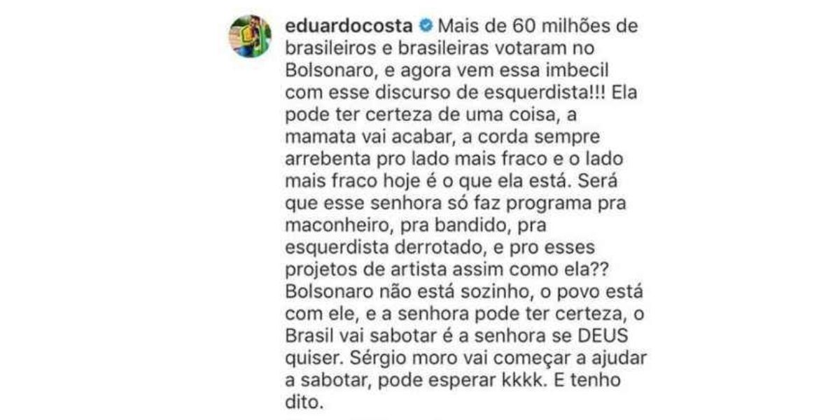 Um dos comentários de Eduardo Costa (Foto: Reprodução / Instagram) 