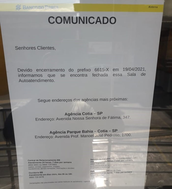 Comunicado do Banco do Brasil - Foto Reprodução jornalcotiaagora