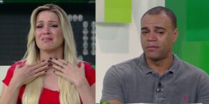 Denílson e Renata Fan chorando no Jogo Aberto - Foto Reprodução Internet