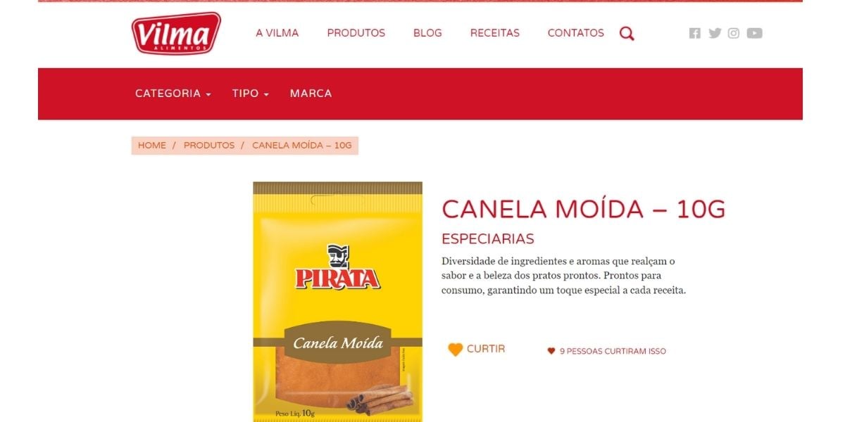 Canela moída - produto pirata - Vilma Alimentos - Foto: Reprodução