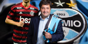 Guerra do grêmio e jogador do Flamengo (Foto: Reprodução, Montagem, TV Foco)