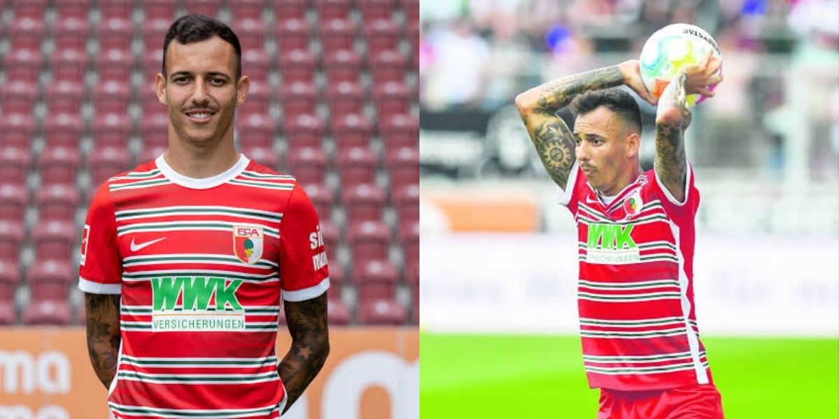 Iago, lateral-esquerdo brasileiro que joga no Augsburg, da Alemanha (Foto - Montagem TV Foco)