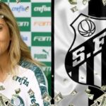 Leila Pereira e bandeira do Santos - Foto Reprodução Internet