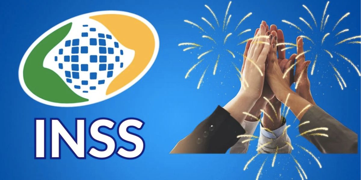 Logo do INSS, pessoas comemorando e fogos de artificio (Foto: Reprodução / Montagem TV Foco)