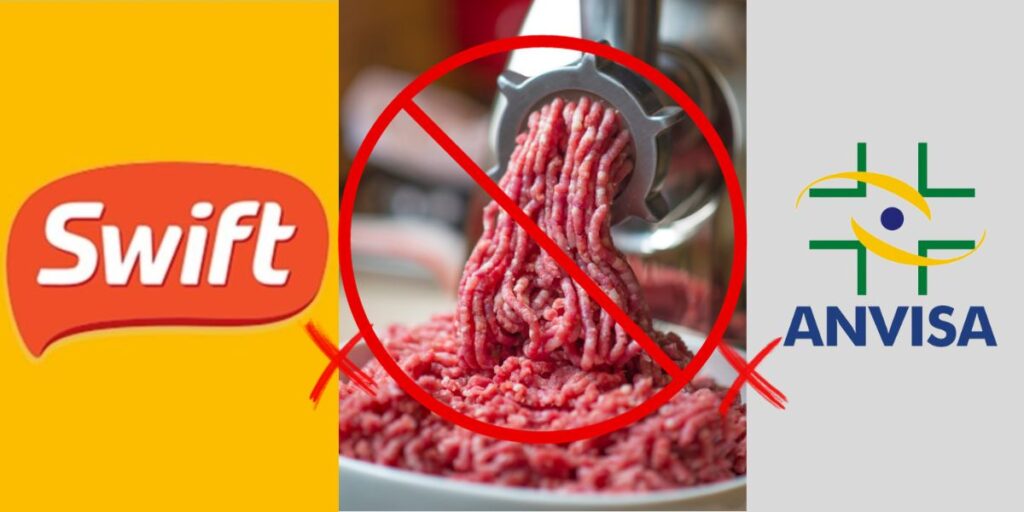 Logo da Anvisa, da Swift e marca de carne proibida - Foto Reprodução Internet