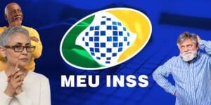 Logo do INSS e idosos suspeitando de algo - Foto Reprodução Internet