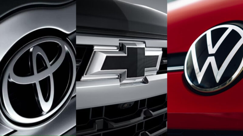 Marcas de carro: Chevrolet, Toyota e Volkswagen (Foto: Reprodução, Montagem, TV Foco)