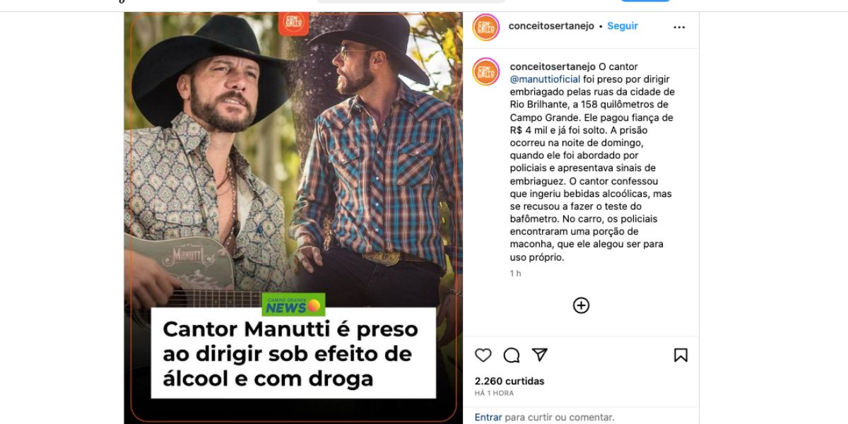 Notícia sobre Manutti (Foto: Reprodução / Instagram)