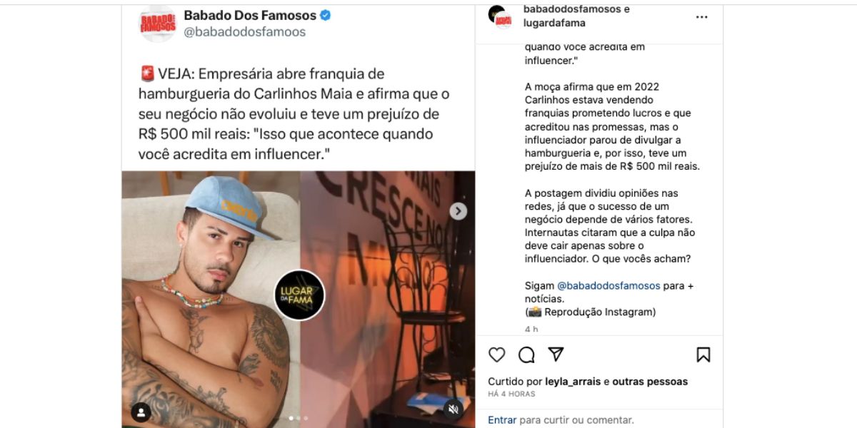 Reclamação de moça contra franquia de famoso (Foto: Reprodução / Instagram) 