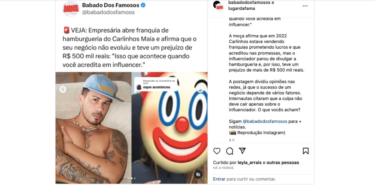 Reclamação de moça contra franquia de famoso (Foto: Reprodução / Instagram) 