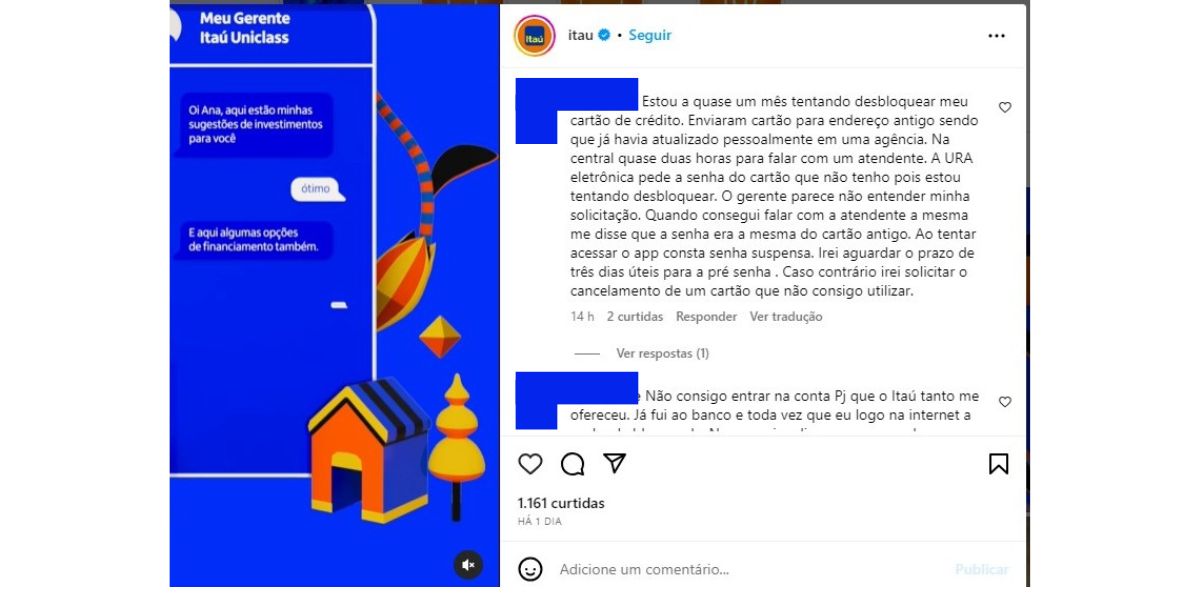 Reclamações de clientes do Itaú (Foto: Reprodução / Instagram)