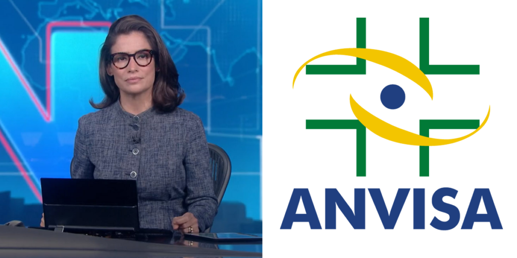 Renata Vasconcellos no JN - ANVISA (Foto: Reprodução, Globo, Montagem, TV Foco)