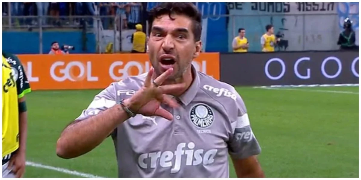 Abel Ferreira revoltado com a arbitragem no jogo contra o Grêmio - (Foto: Reprodução / Internet)