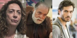 Agatha, Antônio e Vinícius em cenas de Terra e Paixão (Foto: Reprodução / Globo / Montagem TV Foco)