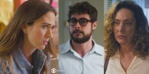 Anely, Hélio e Agatha em cenas de Terra e Paixão (Foto: Reprodução / Globo / Montagem TV Foco)