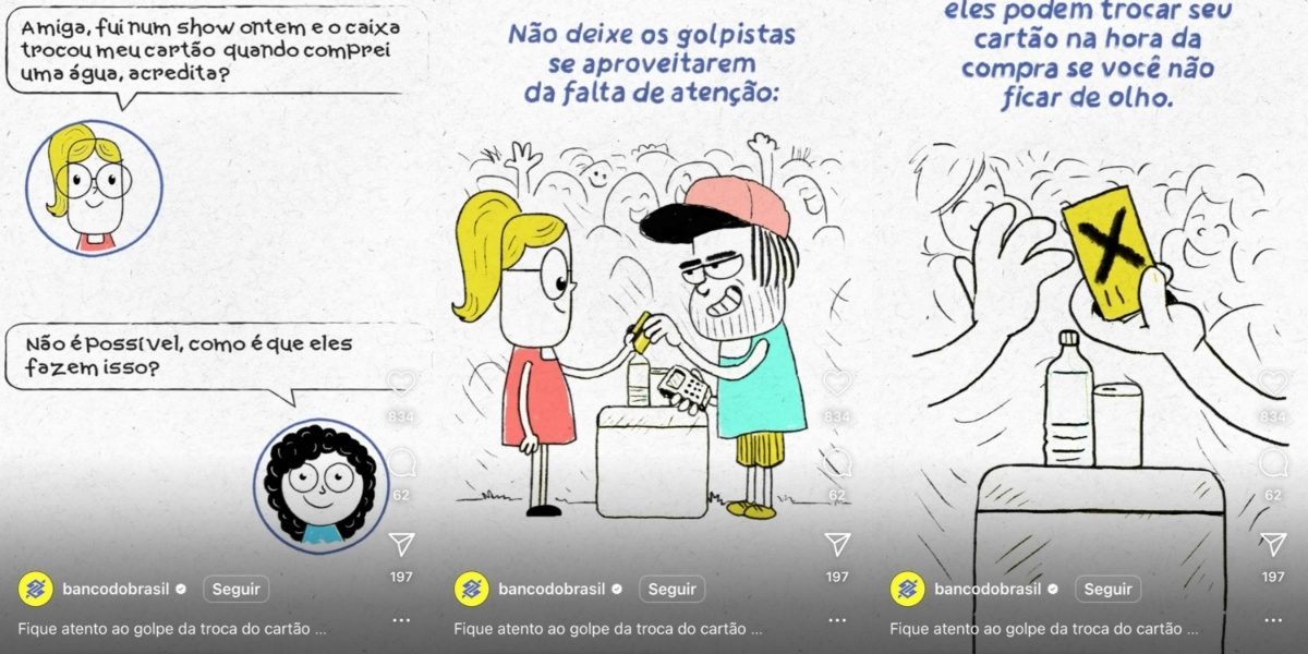 Alerta de golpes de cartão de crédito do Banco do Brasil (Foto: Reprodução/Instagram)