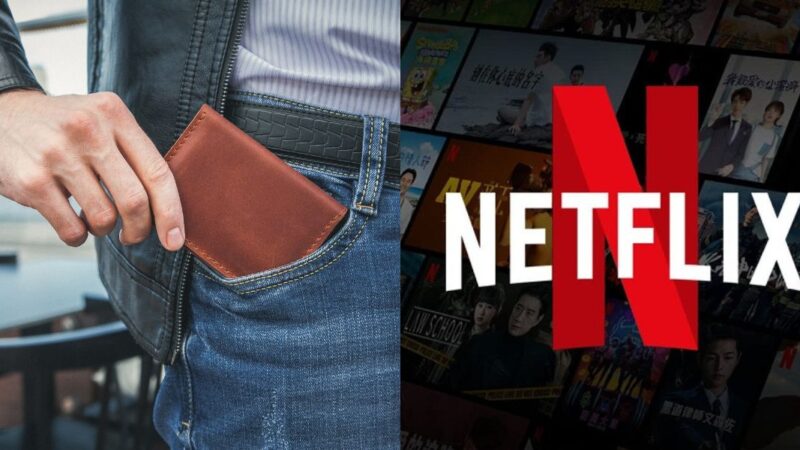 Homem tirando a carteira do bolso e logo da Netflix (Foto: Reprodução / Internet)