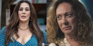 Emengarda (Claudia Raia) e Agatha (Eliane Giardini) em Terra e Paixão (Foto: Reprodução / Globo / Montagem TV Foco)