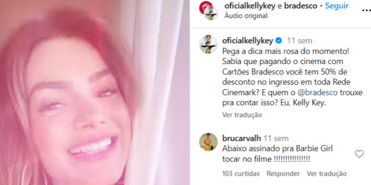 Kelly Key em publicidade do Bradesco com o Cinemark (Foto: Reprodução/Instagram)