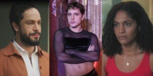 Luigi, Kelvin e Aline em cenas de Terra e Paixão (Foto: Reprodução / Globo / Montagem TV Foco)