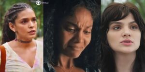 Nina, Aline e Petra em cenas de Terra e Paixão (Foto: Reprodução / Globo / Montagem TV Foco)