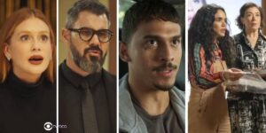 Preciosa, Pascoal, Merreca, Luna, Miguel e Bebel em cenas de Fuzuê (Foto: Reprodução / Globo / Montagem TV Foco)