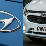 Logo da Hyundai e carro Onix da Chevrolet (Reprodução/Montagem TV Foco)