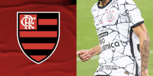 Escudo do Flamengo e ídolo do Corinthians (Reprodução/Montagem TV Foco)