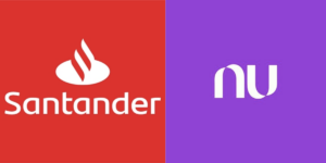 Logo do Santander e Nubank (Reprodução/Montagem TV Foco)