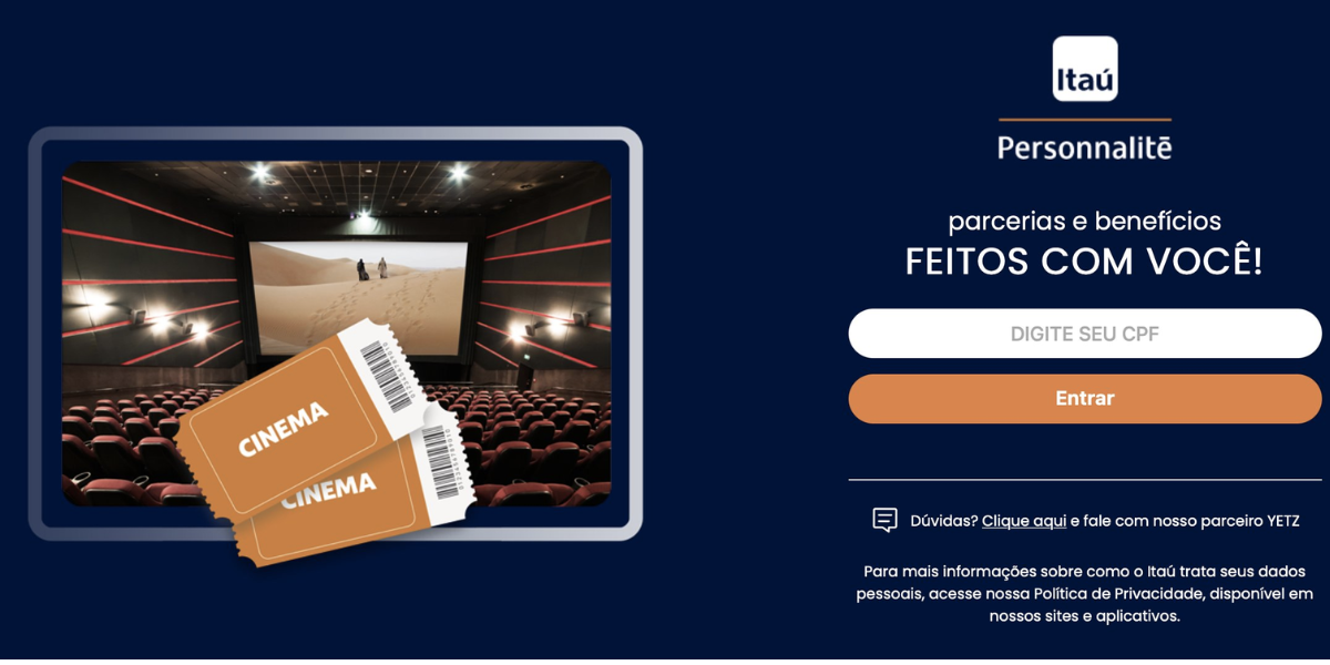 Itaú fornece ingressos de cinema (Reprodução/Internet)