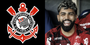 Escudo do Corinthians e jogador Gabigol (Reprodução/Montagem TV Foco)