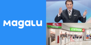 Logo da Magalu, imagem de Silvio Santos e Loja da Centauro (Reprodução/Montagem TV Foco)