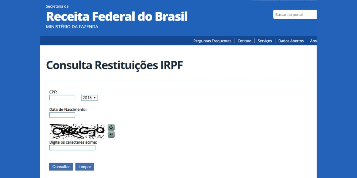 Portal de consulta da restituição (Reprodução/internet)