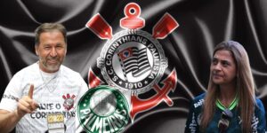 Augusto Melo, Leila e bandeira do Corinthians e do Palmeiras - Foto Reprodução Internet