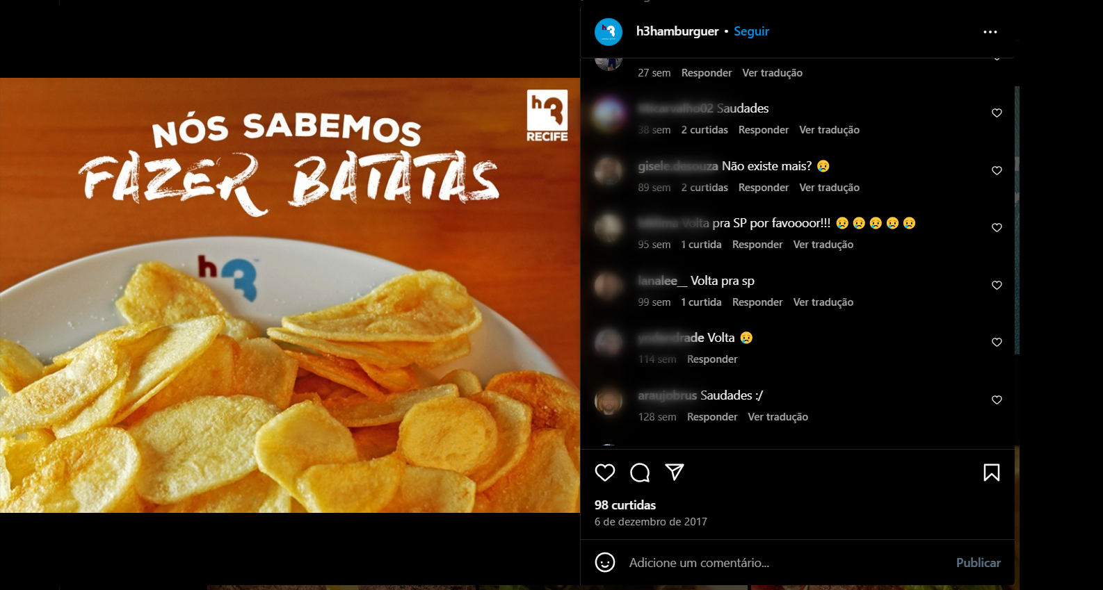 Clientes lamentam o fim da rede no país até hoje pelas redes sociais (Foto Reprodução/Instagram)