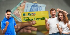 Cartão do Bolsa Família e pessoas comemorando - Foto Reprodução Internet