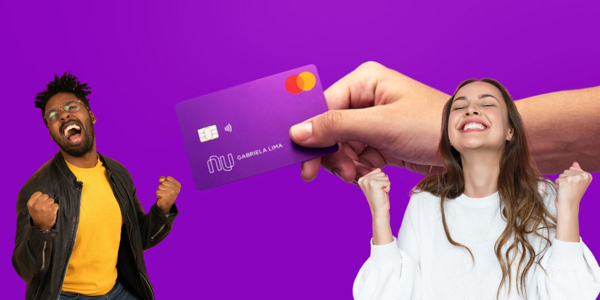 Cartão do Nubank e pessoas comemorando - Foto Reprodução Internet